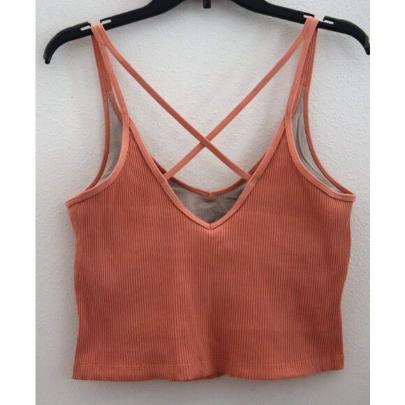 Vuori VW189 Women's Sz L Light Cinnamon/Light Coral Rib Crop Tank Top - Picture 2 of 13